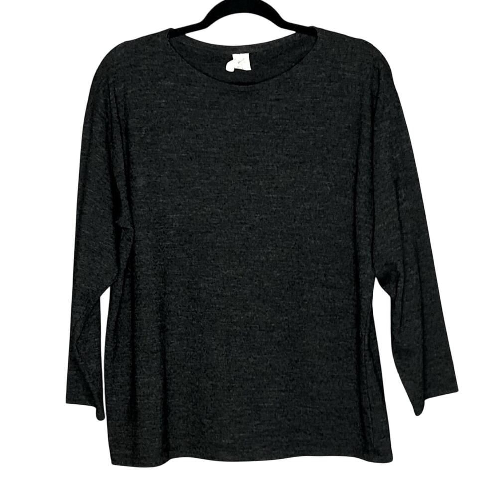 Heather Charcoal Long Sleeve Women’s Top - Classic Crew Neck